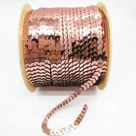 1 Roll of Shiny Rose Gold Blush Pink Sequin Trim 100 Yards 6mm - Brand New - Picture 1 of 2